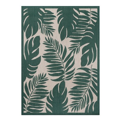 World Rug Gallery Floral Leaves Textured Flat Weave Indoor/Outdoor Area Rug
