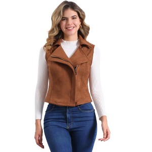 INSPIRE CHIC Women's Faux Suede Casual Sleeveless Biker Vest Jacket - 1 of 4