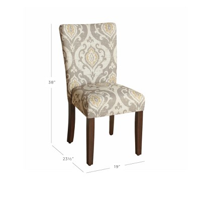 Paisley Linen Upholstered Parsons Side Chair with Wood Legs