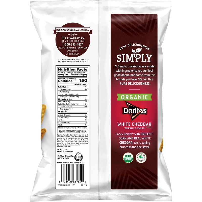 Doritos Simply Organic White Cheddar Tortilla Flavored Chips - 7.5oz, 3 of 6