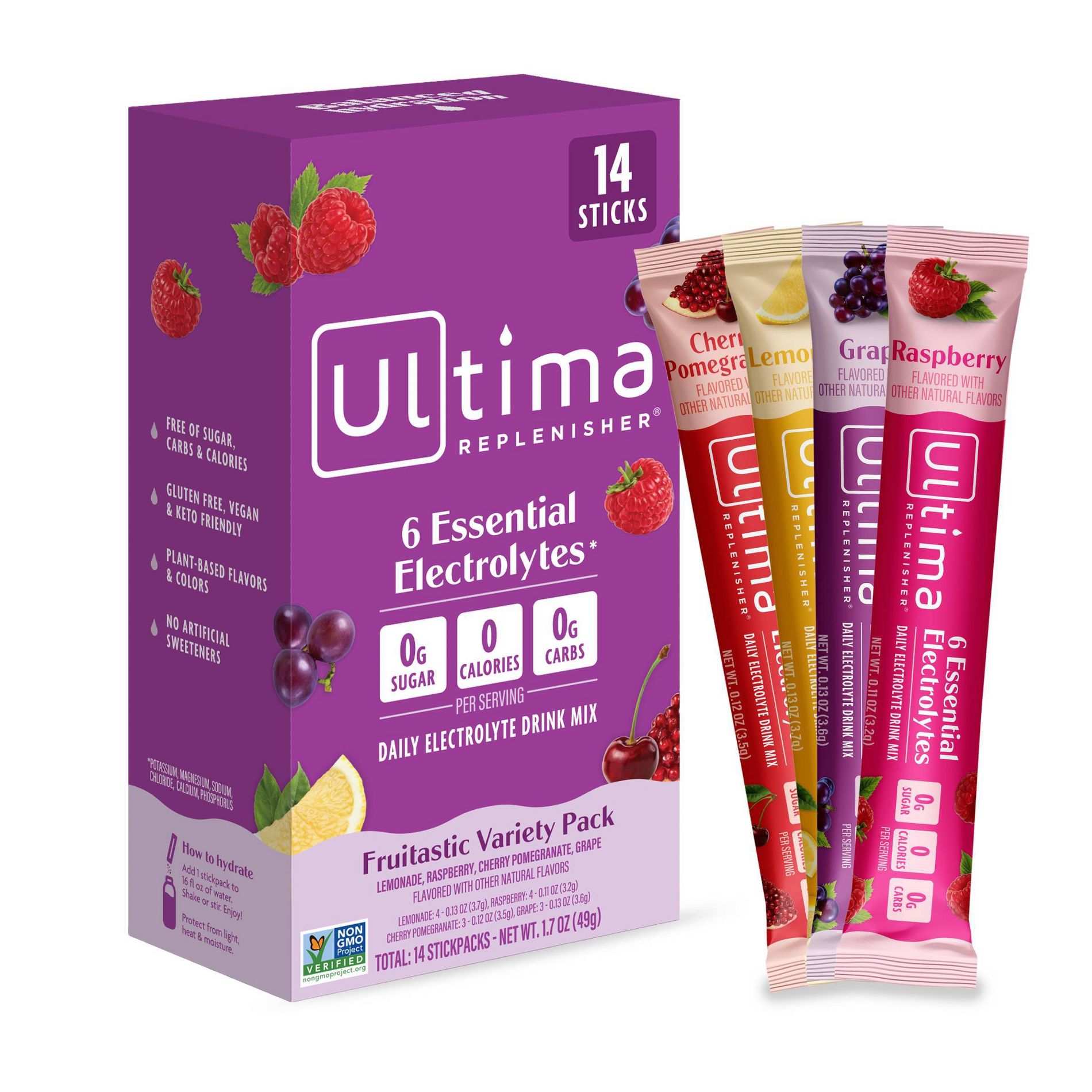 Ultima Replenisher Daily Hydration Electrolyte Stick Packs - Fruitastic Variety Pack - 1.7oz/14ct