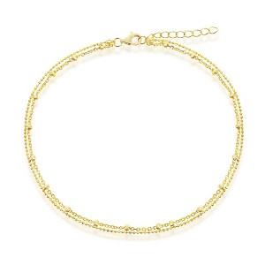 Bella Silver Sterling Silver, Double Strand Beaded Anklet - Gold Plated - Gold - 9+1 Inch - 1 of 3