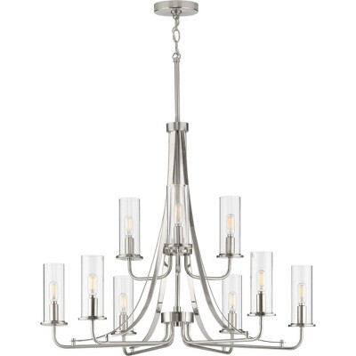 Riley 30" Brushed Nickel 9-Light Chandelier with Clear Glass Shades