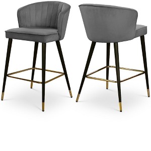 Meridian Furniture,Cassie Grey Velvet Stool, Set of 2 - 1 of 4