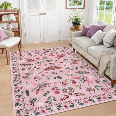 Lahome Machine Washable Animal Life Insects Area Rug - Nature-Inspired Carpet for Living Room, Bedroom, or Entryway