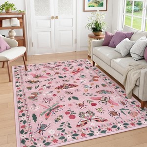 Lahome Machine Washable Animal Life Insects Area Rug - Nature-Inspired Carpet for Living Room, Bedroom, or Entryway - 1 of 4