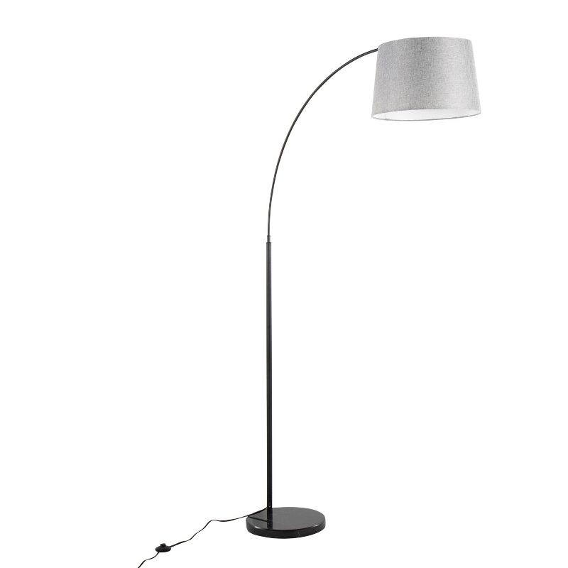 LumiSource March Contemporary Floor Lamp in Black Marble and Black Metal with Gray Linen Shade, 1 of 11