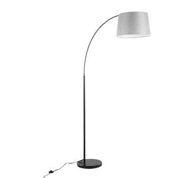 LumiSource March Contemporary Floor Lamp in Black Marble and Black Metal with Gray Linen Shade