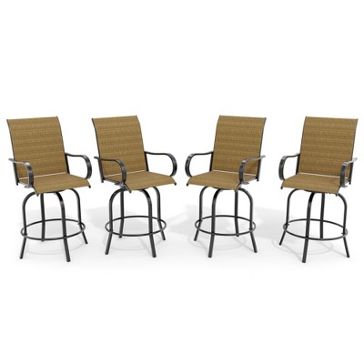 Outdoor Swivel Bar Stools Set of 2, Patio Swivel Bar Stools Chair, All Weather High Back and Armrest Patio Chairs for Deck Lawn Garden Backyard
