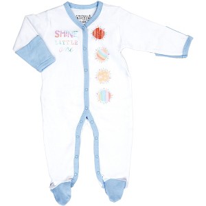 Pavilion Gift Company - Shine Little One - 0-6 Months Blue Trimmed Sleeper - One Piece Pajamas - 1 of 4