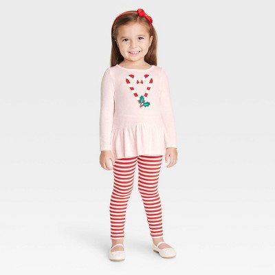 Toddler Girls' Candy Cane Hearts Cozy Long Sleeve Top & Striped Leggings Set - Cat & Jack™ Pink