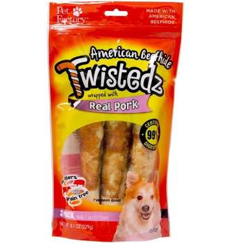 Pet Factory Twistedz American Beefhide Rolls w/ Pork Meat Wrap - 7", 3 Count