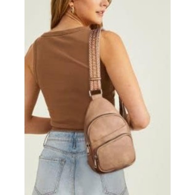 FATMOON Small Sling Bag for Women, Vegan Leather Fanny Pack Crossbody Bags for Women, Chest Bag With Guitar Strap