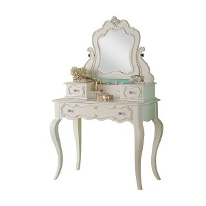 Edalene 39" Vanity Tables Pearl White - Acme Furniture: Girls Room Workstation with Mirror & Storage Shelf - 1 of 4