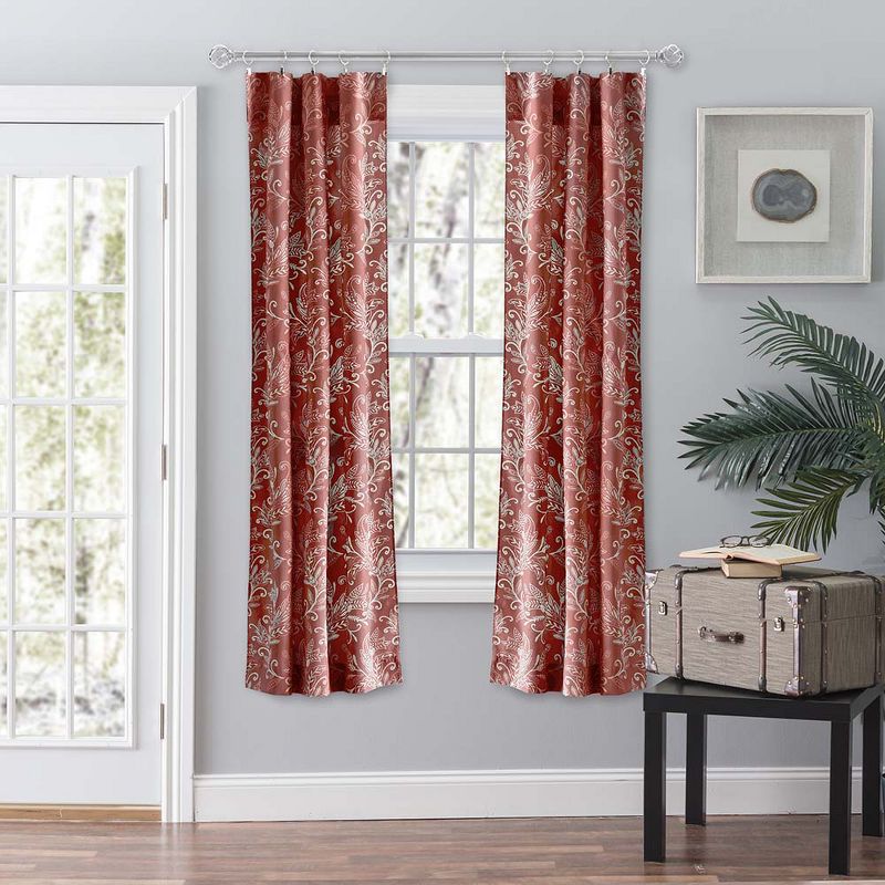 Ellis Curtain Lexington Leaf Pattern on Colored Ground Curtain Pair with Ties Brick, 1 of 5