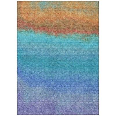 Aqua And Orange Ombre Washable Indoor Outdoor Area Rug