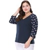 Agnes Orinda Women's Plus Size Top Raglan Floral Print V Neck 3/4 Sleeve Peasant Blouse - 3 of 4