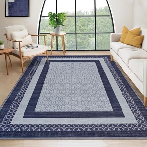 Rugs Washable Area Rug for Living Room Bordered Modern Geometric Indoor Area Rug Non Slip Low Pile Throw Carpet - 1 of 4