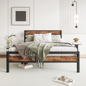 NicBex Full Metal Platform Bed Frame with Wood Headboard,Under Bed Storage,Strong Metal Slats Support,No Box Spring Needed,Easy Assembly,Brown - 1 of 4