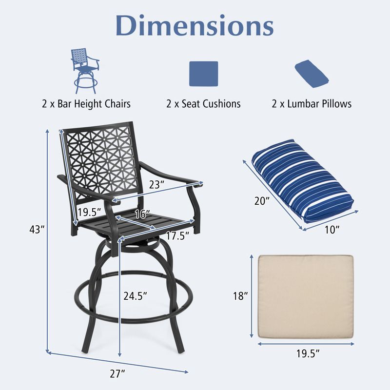 Costway Set of 4 Patio Swivel Bar Stool Chairs Cushioned Pillow Armrest Rocking, 3 of 8