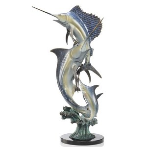 SPI Home Brass Slam Marlin and Sailfish – 24" Coastal Game Fish Sculpture for Nautical Decor - 1 of 4