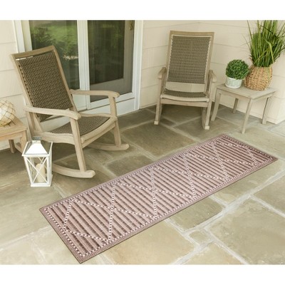 Malibu Beige and Ivory Diamond Flatwoven Indoor/Outdoor Runner Rug