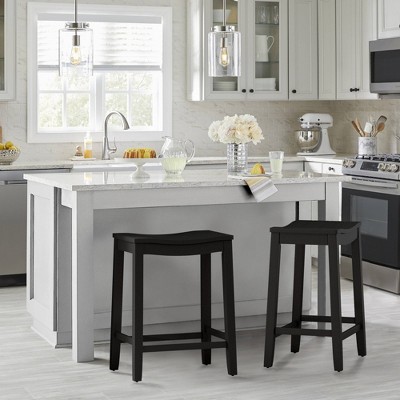 Black Wood Backless Saddle Counter Stool