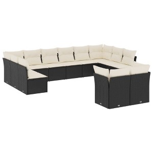 vidaXL 12 Piece Patio Sofa Set with Cushions Black and Cream - Without Table - 1 of 4