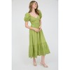 Sweetheart Neck Puff Sleeve Eyelet Hem Midi Dress - 3 of 4