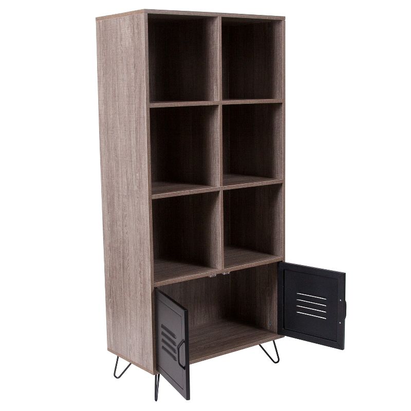 Emma and Oliver 59.25"H 6 Cube Storage Organizer Bookcase, Metal Legs - Rustic Wood Grain Finish, 3 of 6
