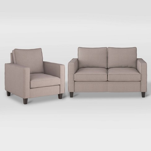 2pc Georgia Fabric Loveseat and Accent Chair Set Taupe CorLiving