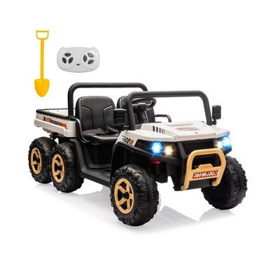 24V 4WD 6-Wheel All-Terrain Ride-on Dump Truck, 2-Seater UTV with RC, Electric Dump Bed & Shovel, Bluetooth Music, LED Headlights for Kids 3+