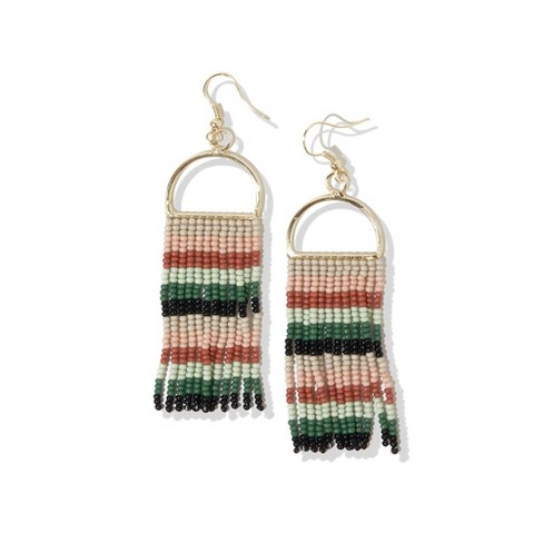 INK+ALLOY Gloria Half Circles Beaded Fringe Earrings on Brass Triangle Muted Rainbow