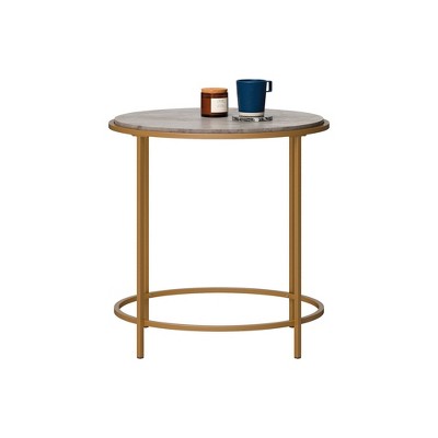 Lux Deco Stone and Satin Gold Round Metal Side Table