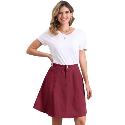 INSPIRE CHIC Women's High Waist A-Line Flared Pleated Above Knee Denim Skirt