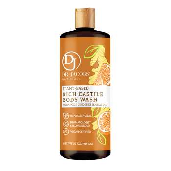 Dr Jacobs Naturals Rich Castile Orange & Ginger Body Wash Hypoallergenic Vegan Sulfate-Free Paraben-Free 32oz-Orange &Ginger