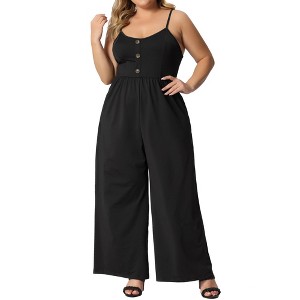 Agnes Orinda Women's Plus Size Full Length Cami Sleeveless Palazzo Jumpsuits - 1 of 4