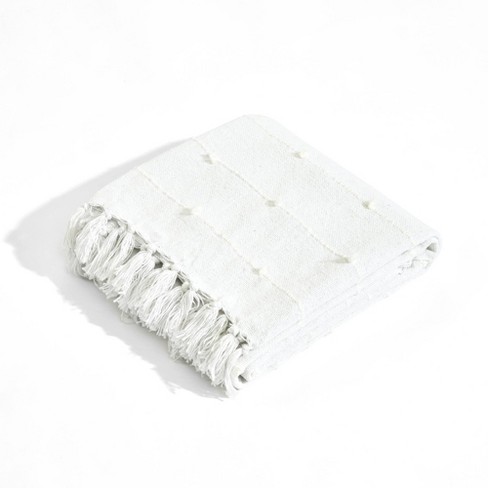 50x60 Boho Tufted Cotton Woven Tassel Throw Blanket With Fringes White -  Lush Décor : Target