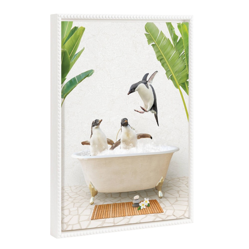 Photos - Other Decoration 18"x24" Sylvie Beaded Penguins Bali Bath Framed Canvas by Amy Peterson White - Kate & Laurel All Things Decor: Modern Digita
