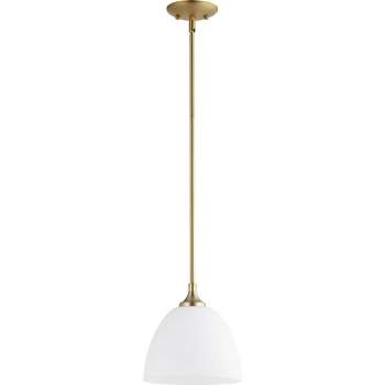 Quorum Lighting Enclave 1-Light Pendant, Aged Brass, Glass, 9W, 9.25H, Stem Hanging, Dry Rated