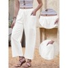 INSPIRE CHIC Women's Wide Summer Casual Elastic Waist Drawstring Cotton Trousers with Pockets - 2 of 4