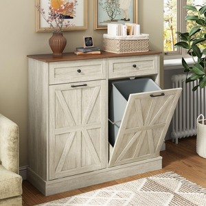 Double Tilt Out Trash Bin Cabinet, Hidden Trash Holder for 10 Gallon Garbage Can - 1 of 4