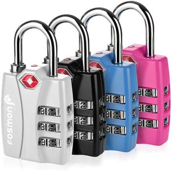 Fosmon 4-Pack TSA Accepted Luggage Lock with 3-Digit Combination and Open Alert Indicator - Black, Blue, Pink, and Silver