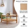 Sapphtopaz Coffee Table Wood Round Double Layer Coffee Tables for Living Room Woven Coffee Bar with Tempered Glass Tabletop for Small Space - 3 of 4