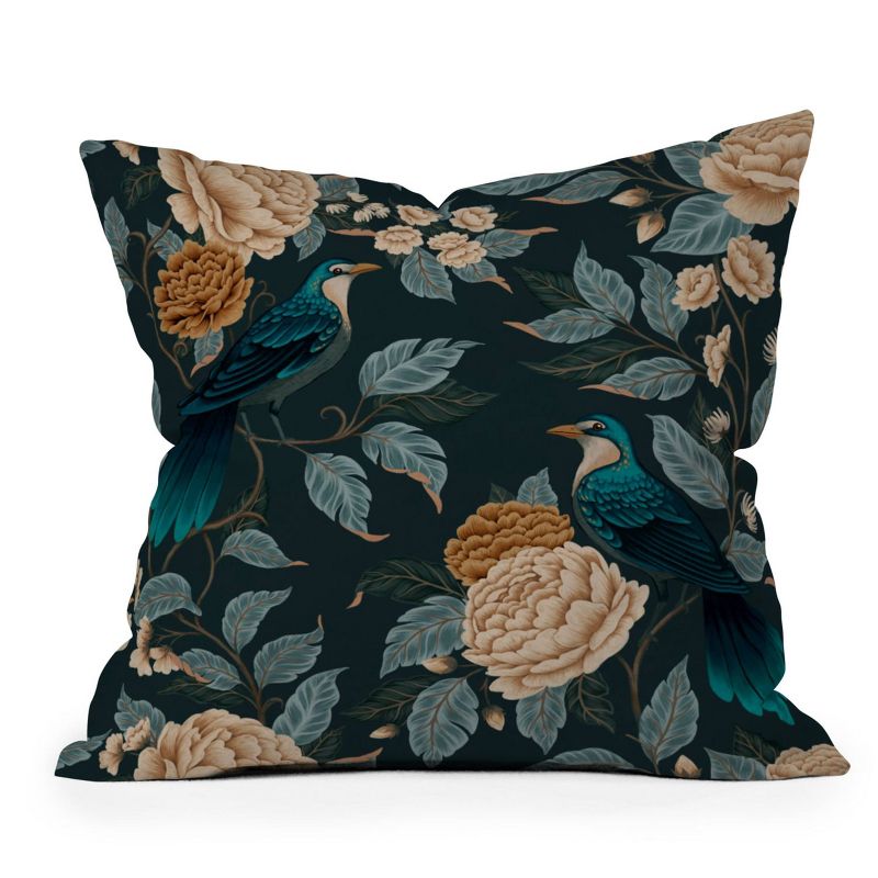16&#34;x16&#34; Avenie Moody Blooms Bird Song Square Throw Pillow Black - Deny Designs, 1 of 6