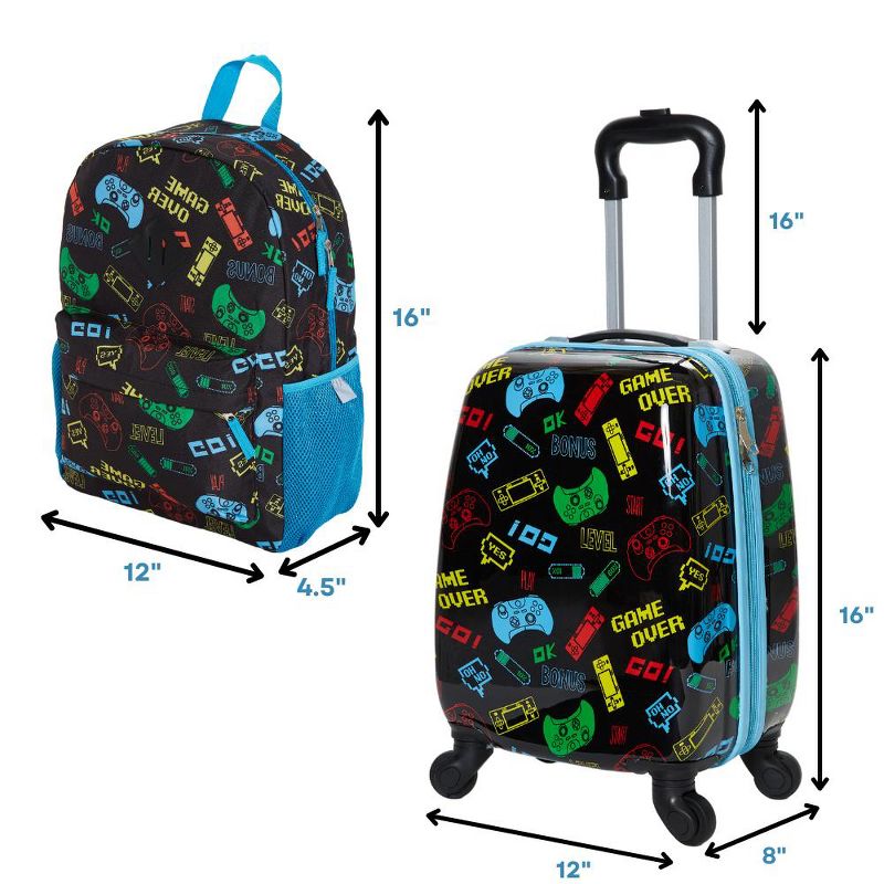 Gaming Rolling Suitcase Set with Backpack, Neck Pillow, Water Bottle, and Luggage, 3 of 8