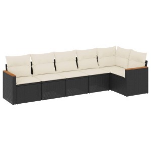 vidaXL 6 Piece Patio Sofa Set with Cushions Black and Cream Poly Rattan - Without Table - 1 of 4