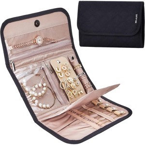 Medium Foldable Travel Jewelry Roll, Pink Organizer Storage Case for Earrings, Necklaces & Rings - 1 of 4