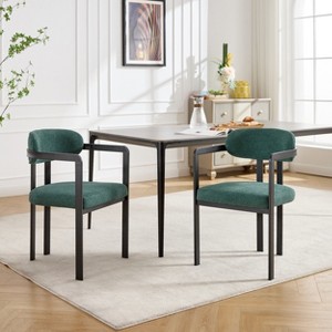 Grungis Boucle Kitchen Chair Set of 2,Upholstered Dining Chairs with Curved Backrest and Black Metal Legs for Dining Room,Kitchen - 1 of 4