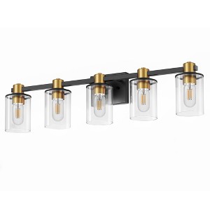 DORESshop 32 in. 5-Light Black Gold Bathroom Vanity Light Fixture, Clear Glass Shade Wall Sconce for Bathroom, Mirror, or Hallway - 1 of 4